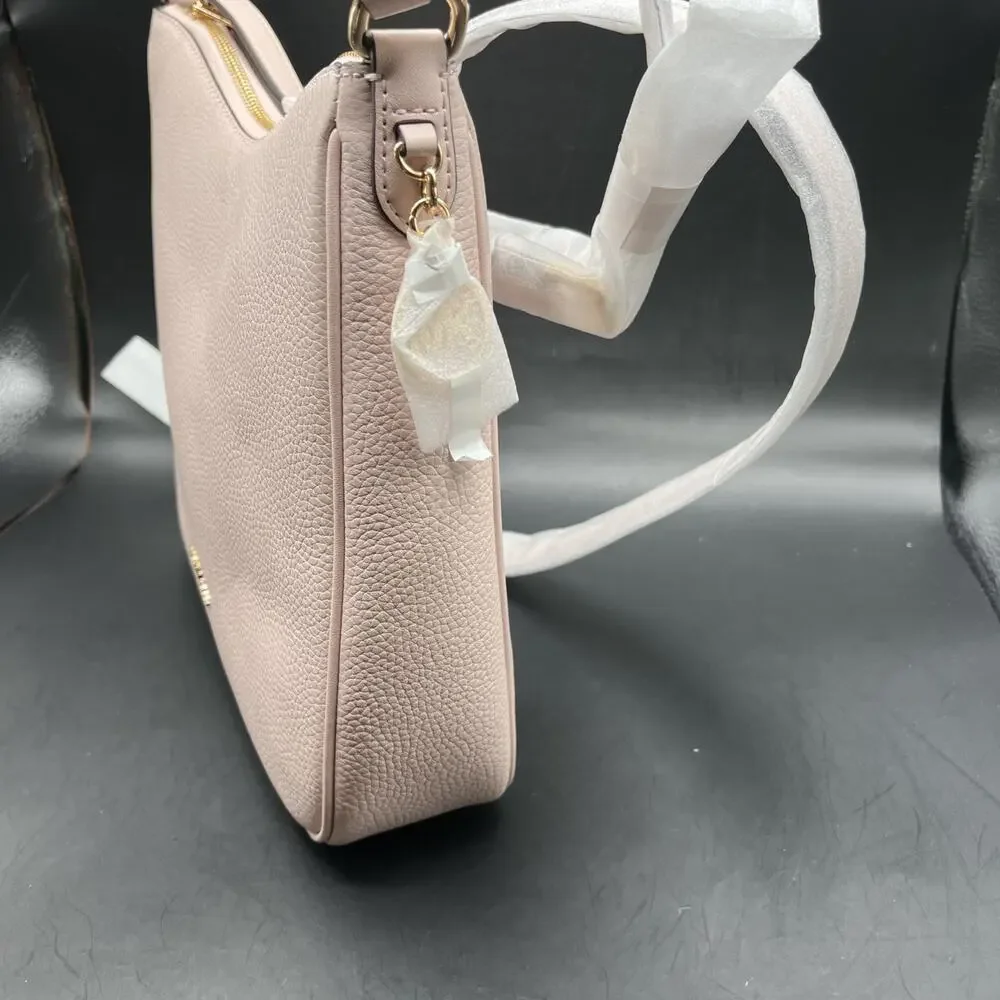 Michael Kors Nayla Medium Satchel Pebble Leather Crossbody Bag Pink Blossom/gold - Picture 3 of 9
